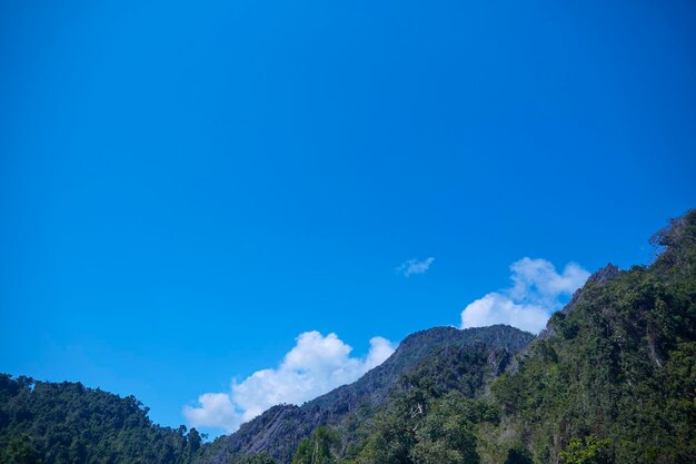 Tropical mountain with vivid blue sky at blue lagoon vang vieng laos