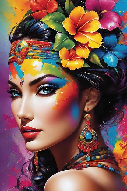 Tropical muse waistup fusion of Patrice Murcianos vibrant splashes and AJ Cassons bold contour