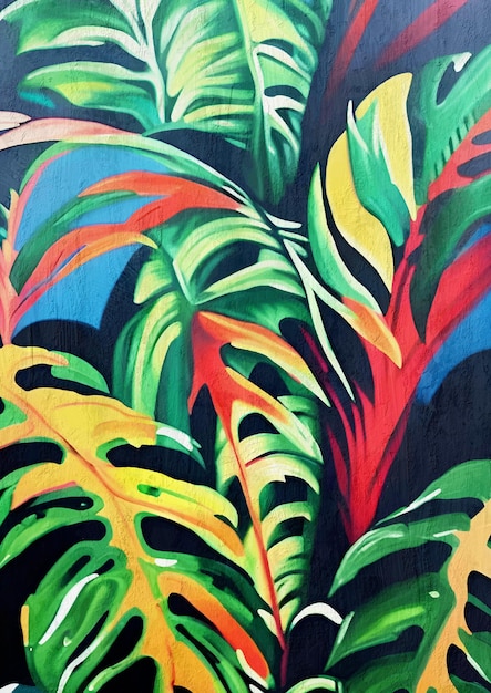 Tropical Nature Illustration Colorful Painting of a Jungle