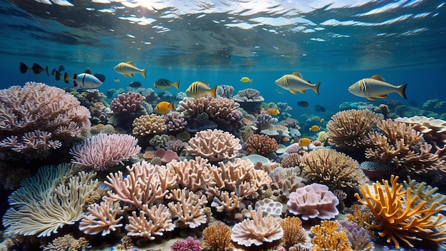 Witwatersrand 산호 위의 열대 바다 해저 물고기 크리에이티브 리소스 AI 생성