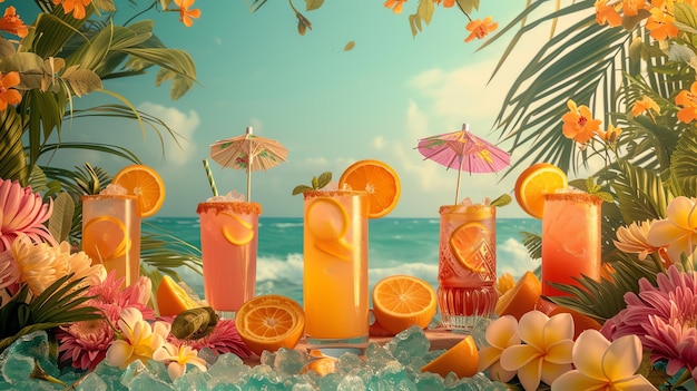 사진 열대 오렌지 음료 해변 배경