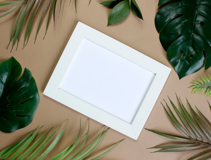 Photo tropical palm leaves background copy space . flat lay, nature concept, mockup