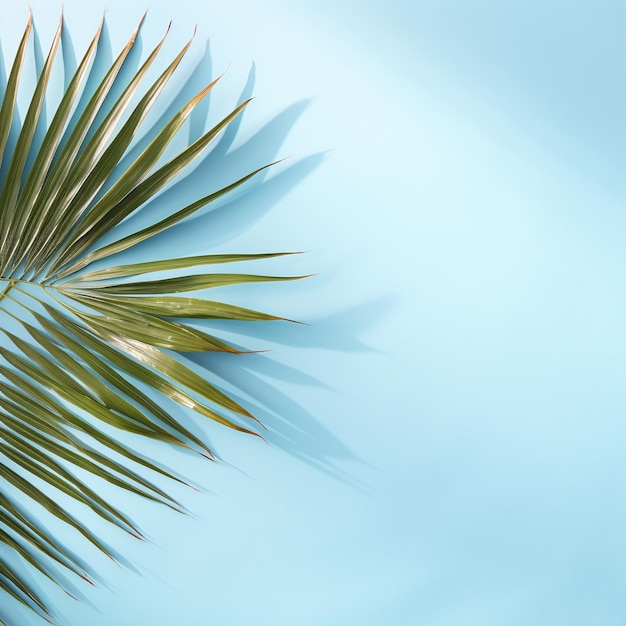 Tropical palm leaves on blue background