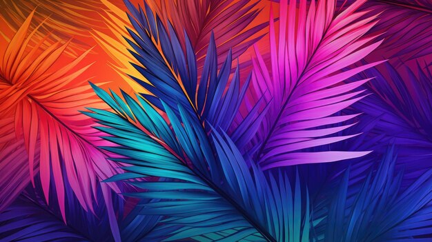 Tropical palm leaves in bright gradient color
