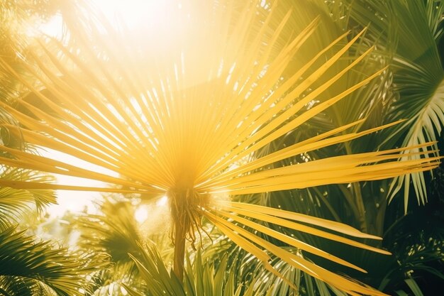 Tropical palm leaves closeup summer background Ai generated