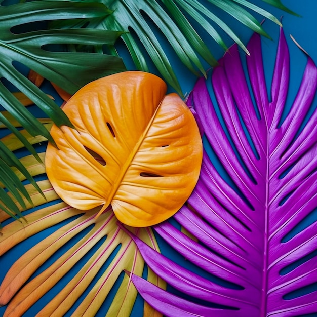 熱帯のヤシの葉のカラフルな明るい色のイラスト AI 生成