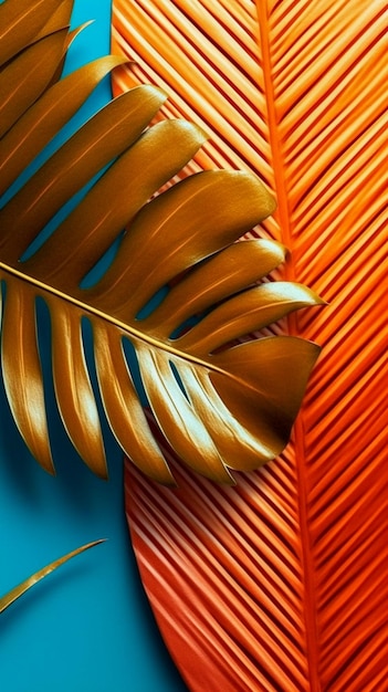 熱帯のヤシの葉のカラフルな明るい色のイラスト AI 生成
