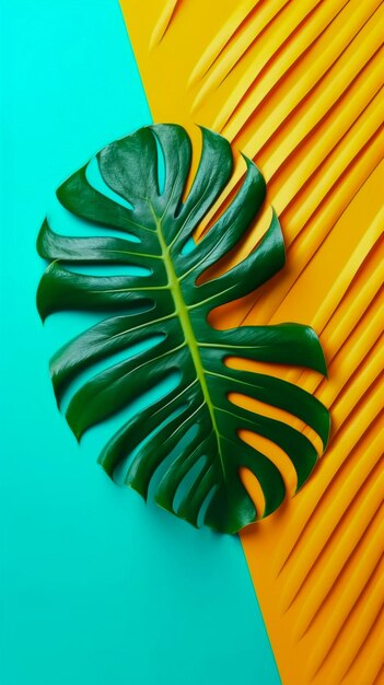 Tropical palm leaves colorful bright color illustration AI Generated