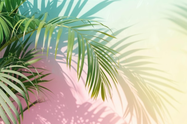 Фото Тропические пальмовые листья в интерьере с светлыми пастельными градиентными цветами минимальная художественная концепция