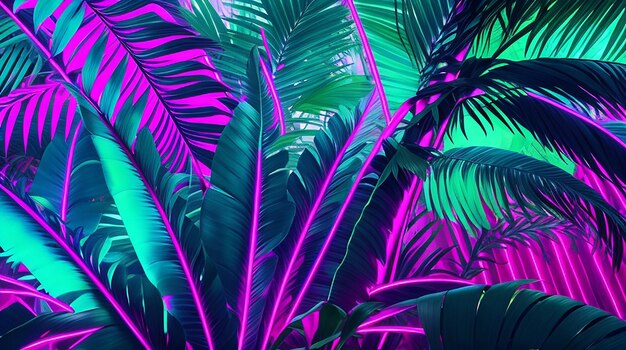 Tropical palm leaves Neon lights