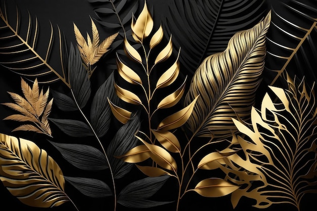 Luxury gold wallpaper. Black and golden background. Tropical leaves wall  art design with dark background 18724931 Vector Art at Vecteezy