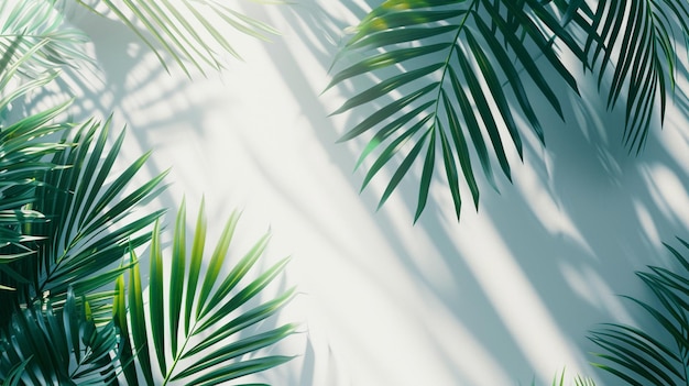 Tropical palm leaves shadow on white background