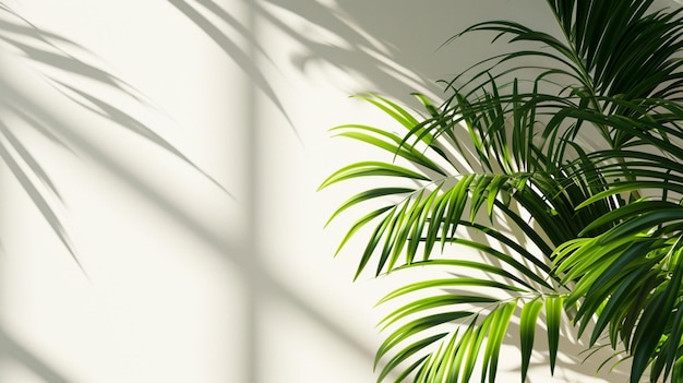 Tropical palm leaves shadow on white background