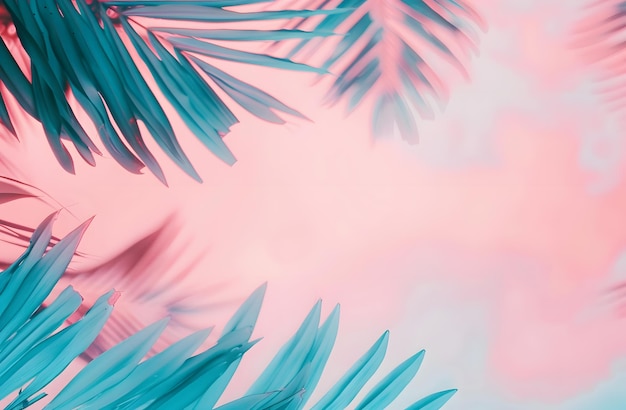 Тропические пальмовые листья на небесном фоне Винтажный фильтр и усиление обработки цвета