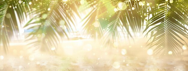 Tropical Palm Leaves on Sunny Summer Beach Background