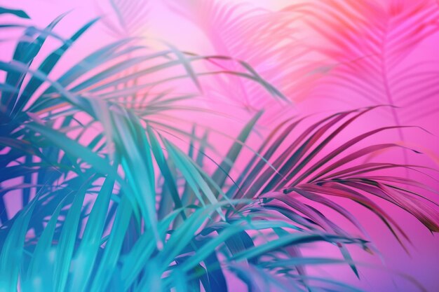 Photo tropical and palm leaves in vibrant bold gradient holographic neon colors