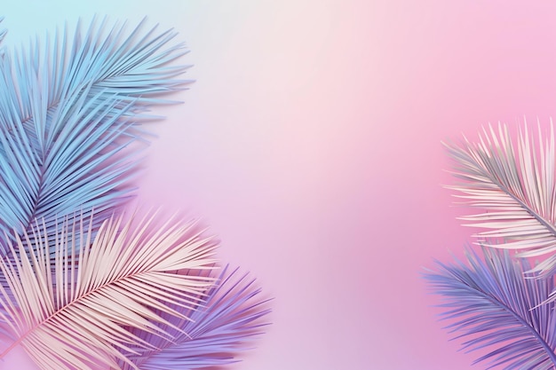 Tropical palm leaves in vibrant neon gradient holographic colors minimal art concept