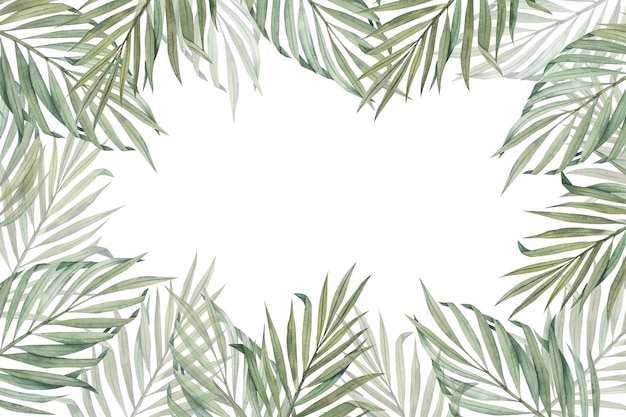 熱帯のヤシの葉水彩フレーム手描きのジャングル デザイン クリップアート プレゼンテーション ポストカード招待状のデザインのテンプレート製品に印刷背景なしのイラスト
