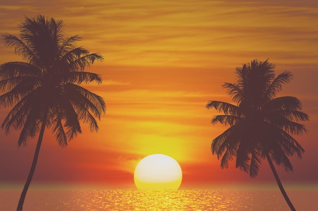 トロピカル・パームと海の夕日 夏の背景