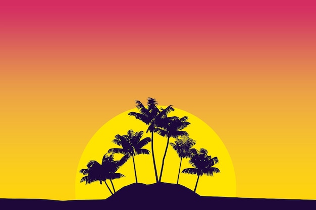 tropical palm tree silhouette against sunset sky 3d rendering