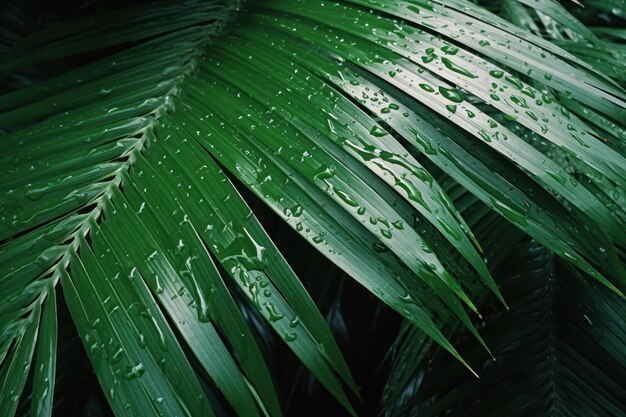 Tropical Palm Tree with Vibrant Green Leaves and Water Droplets Texture AI Generated