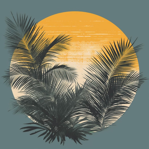 Tropical palm trees in front of the rising sun Vector illustration