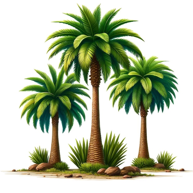 Tropical Palm Trees Illustration White Background No Shadows