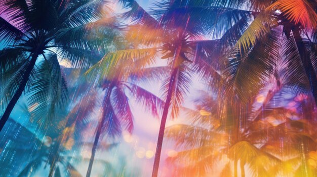 Photo tropical palm trees in the sunset ai