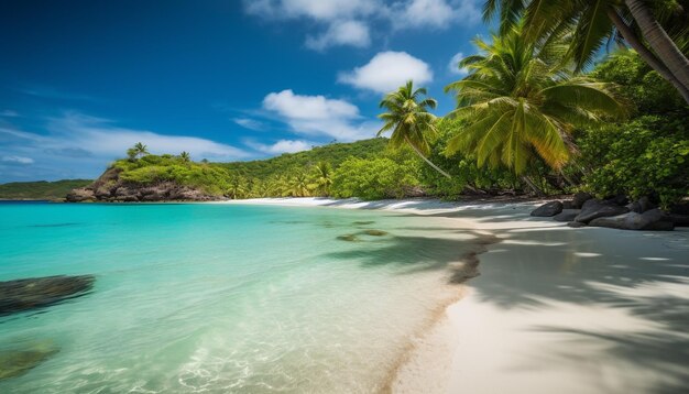 Tropical palm trees sway on turquoise waters a paradise escape generated by artificial intelligence