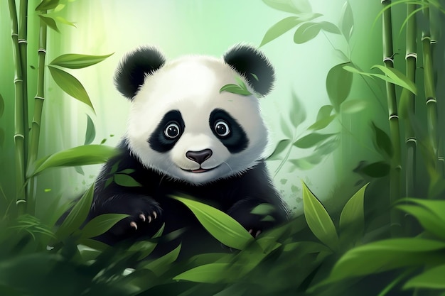 Tropical Panda Delight Cute Happy Smiling Baby Panda in Green Generative By Ai