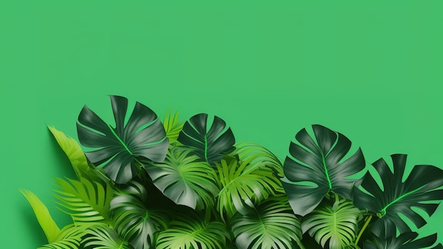 Tropical paper palm leaves frame Summer tropical green leaf and paper hole layers green background minimal style 3d render