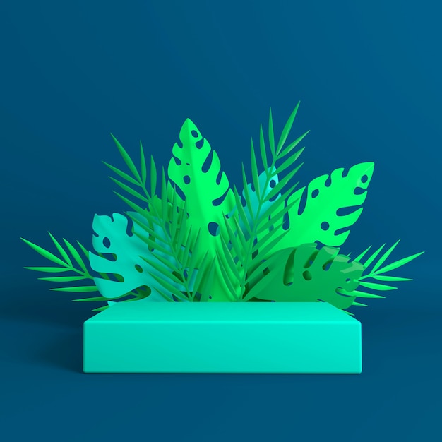 Tropical paper palm on podium platform for product presentation