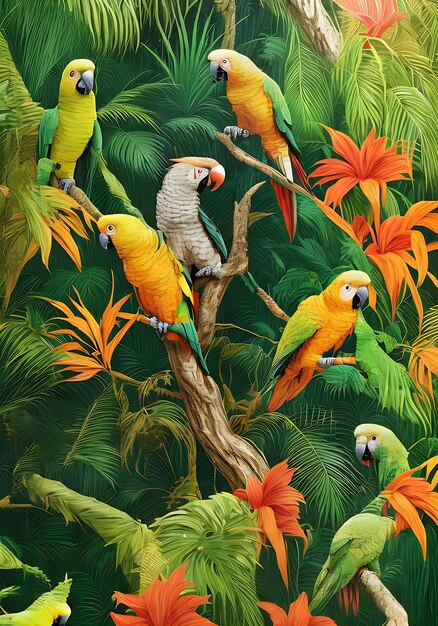 Tropical papercut with golden cockatoo parrot