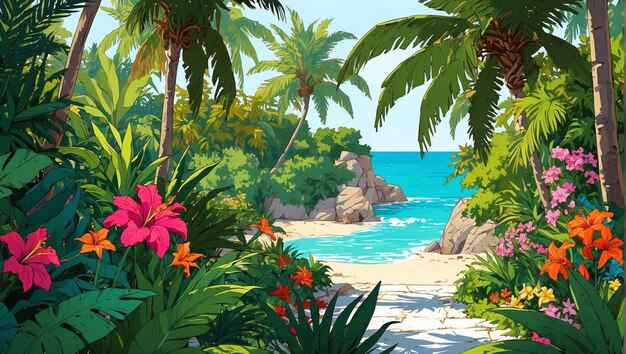 Тропический райский пляж в джунглях