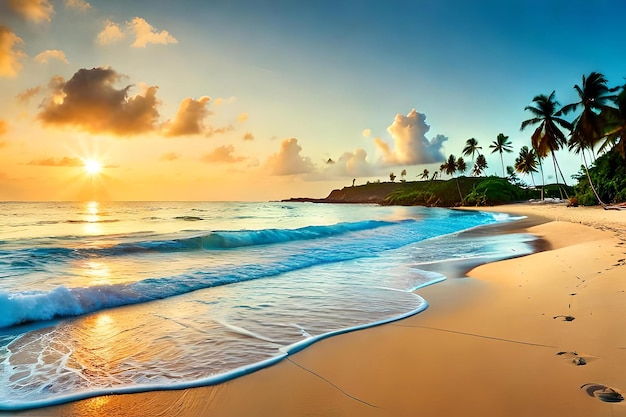 Photo tropical paradise beach with beautiful magical palm trees