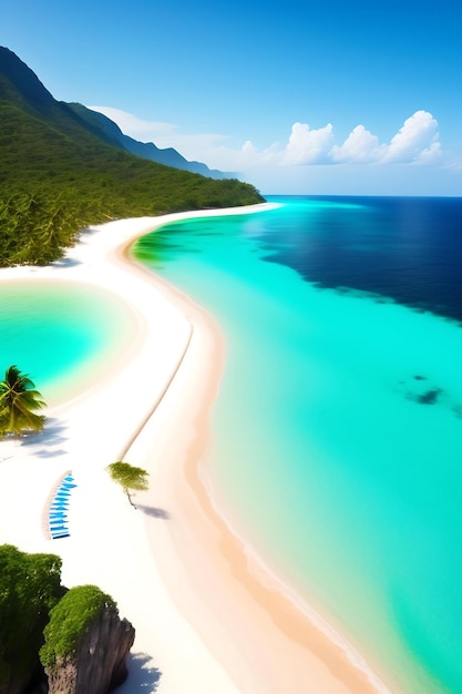 Tropical paradise beach with white sand and crystal clear blue water