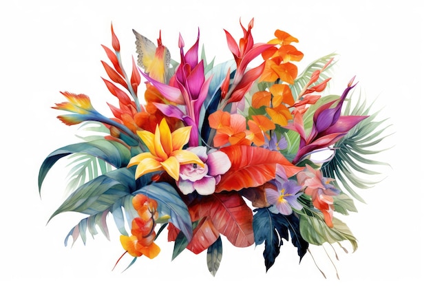 Tropical paradise bouquet watercolor composition