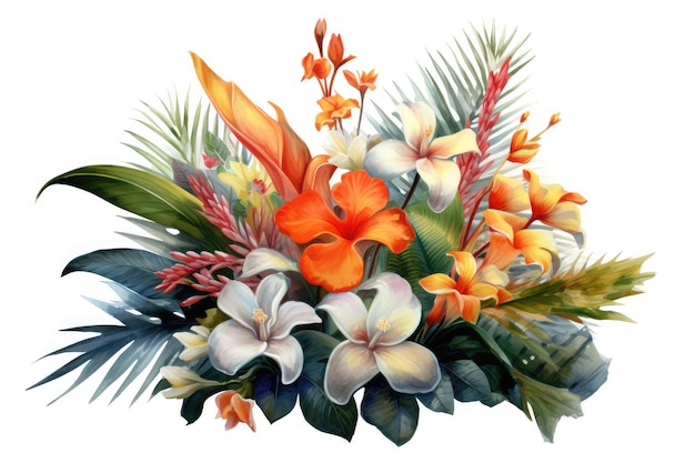 Tropical paradise bouquet watercolor composition