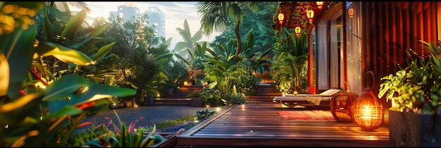 Tropical Paradise Garden A Lush Escape into Natures Embrace Where Sunlight Dances Through the Leaves of a Woodland Retreat