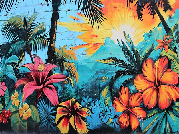 Tropical Paradise Graffiti Mural