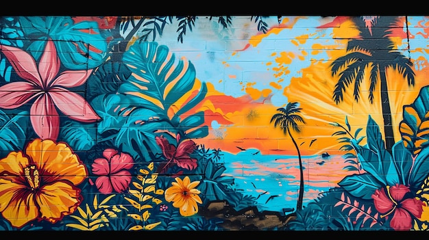 Tropical Paradise Graffiti Mural