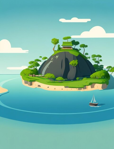 Фото Иллюстрация панорамы тропического райского острова в изысканном художественном стиле