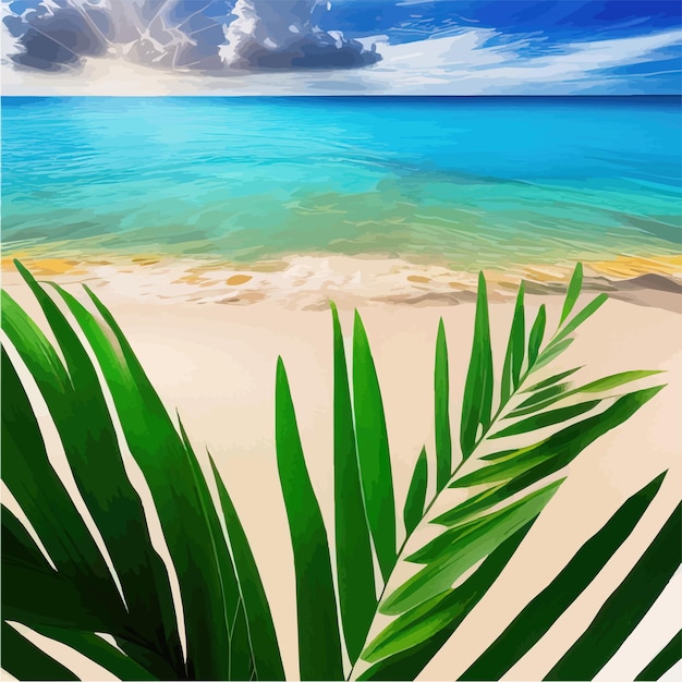 熱帯の楽園の島 砂浜のヤシの木と海 ハワイ 夏休み 黄金色の砂浜