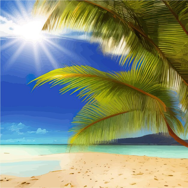 Tropical paradise island Sandy beach palm trees and sea Hawaii Summer holidays Golden sand on