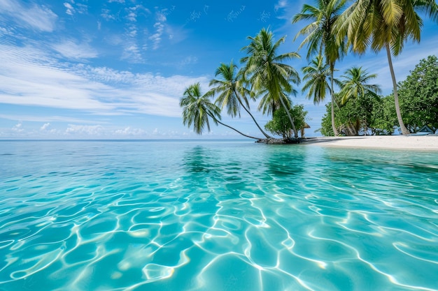 Photo tropical paradise where palm trees sway in the breeze and crystalclear waters beckon you to take a swim