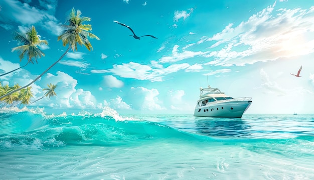 Tropical paradise with luxury yacht