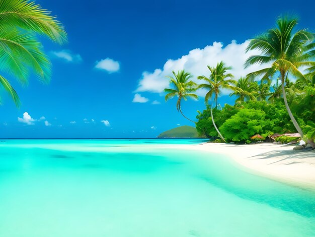 Tropical paradise with palm trees white sandy beaches and turquoise ocean waters