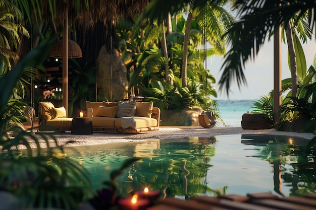 Photo tropical paradiseinspired lounges octane render