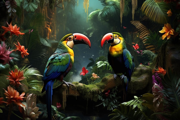 Photo tropical parrots in the jungle