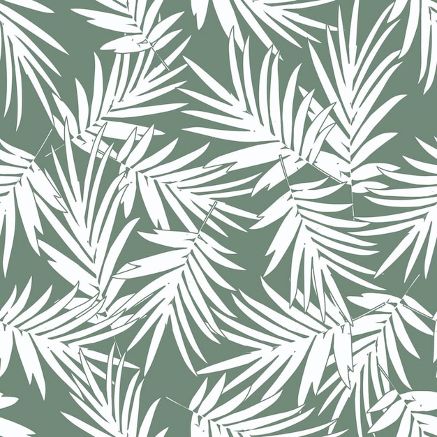 Tropical pattern background with white palm leaves on green back